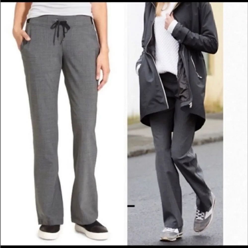 Athleta Midtown Gray Wool Blend Drawstring Straight Leg Trouser Sz 10T